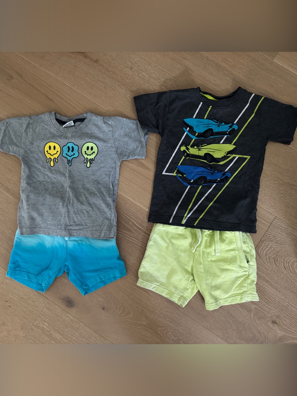 MISH- mix and match boys shorts/t-shirt sets— Gray/Blue & Black/Neon Green